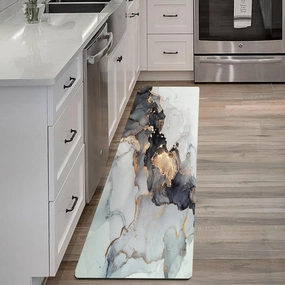 Mrcrypos Luxury Black and Gold Marble Kitchen Rugs PVC Leather Waterproof Non Slip Cushioned Standing Mats Anti Fatigue Kitchen Runner Rugs for Floor,Sink,Laundry,Office 23.5" W x 70" L