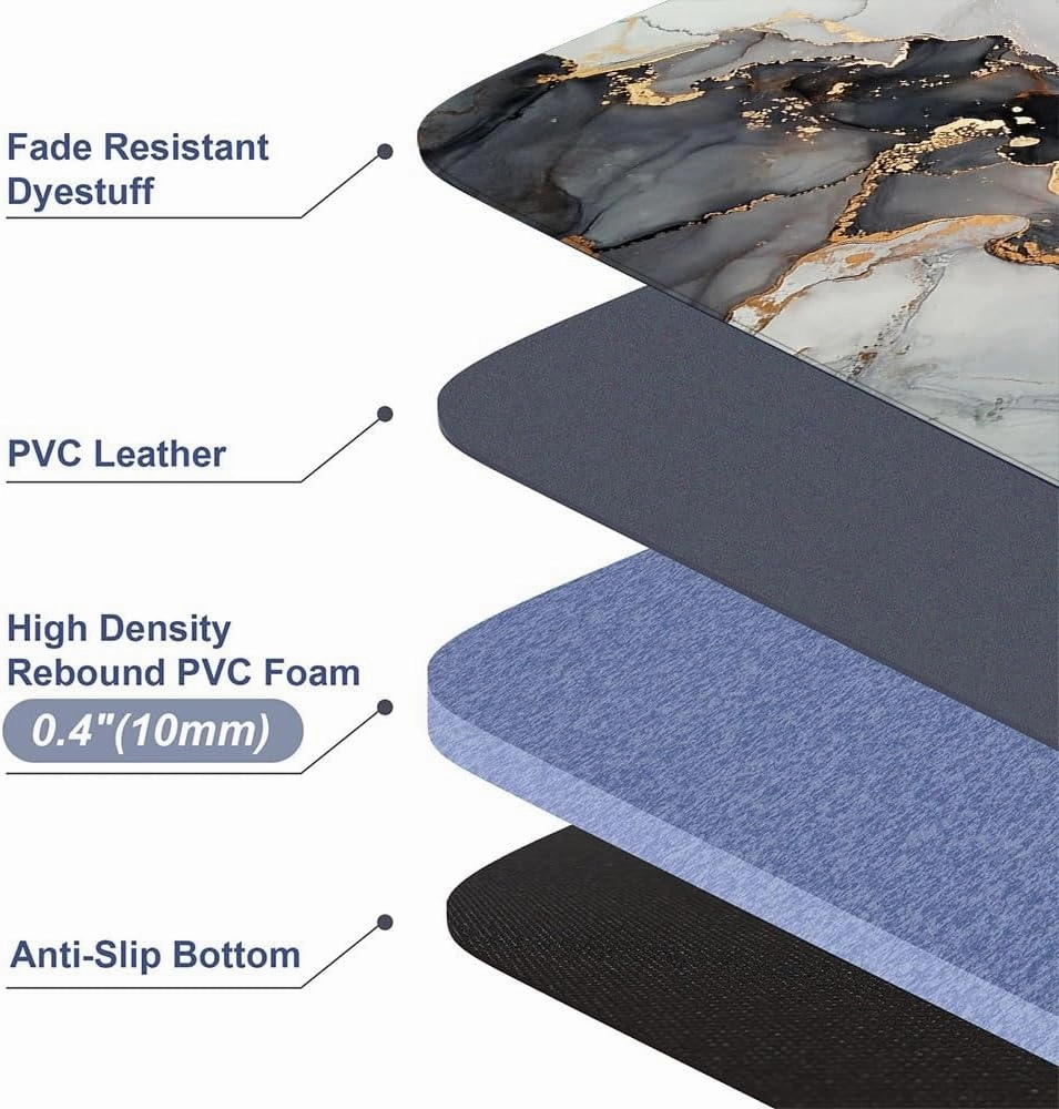 Mrcrypos Luxury Black and Gold Marble Kitchen Rugs PVC Leather Waterproof Non Slip Cushioned Standing Mats Anti Fatigue Kitchen Runner Rugs for Floor,Sink,Laundry,Office 23.5" W x 70" L