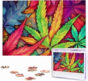 Multicolor Leaf Weed Art Puzzles 1000 Pieces Personalized Jigsaw Puzzles for Adults Personalized Picture with Storage Bag Puzzle Wooden Photos Puzzle for Family Home Decor (29.5" x 19.7")