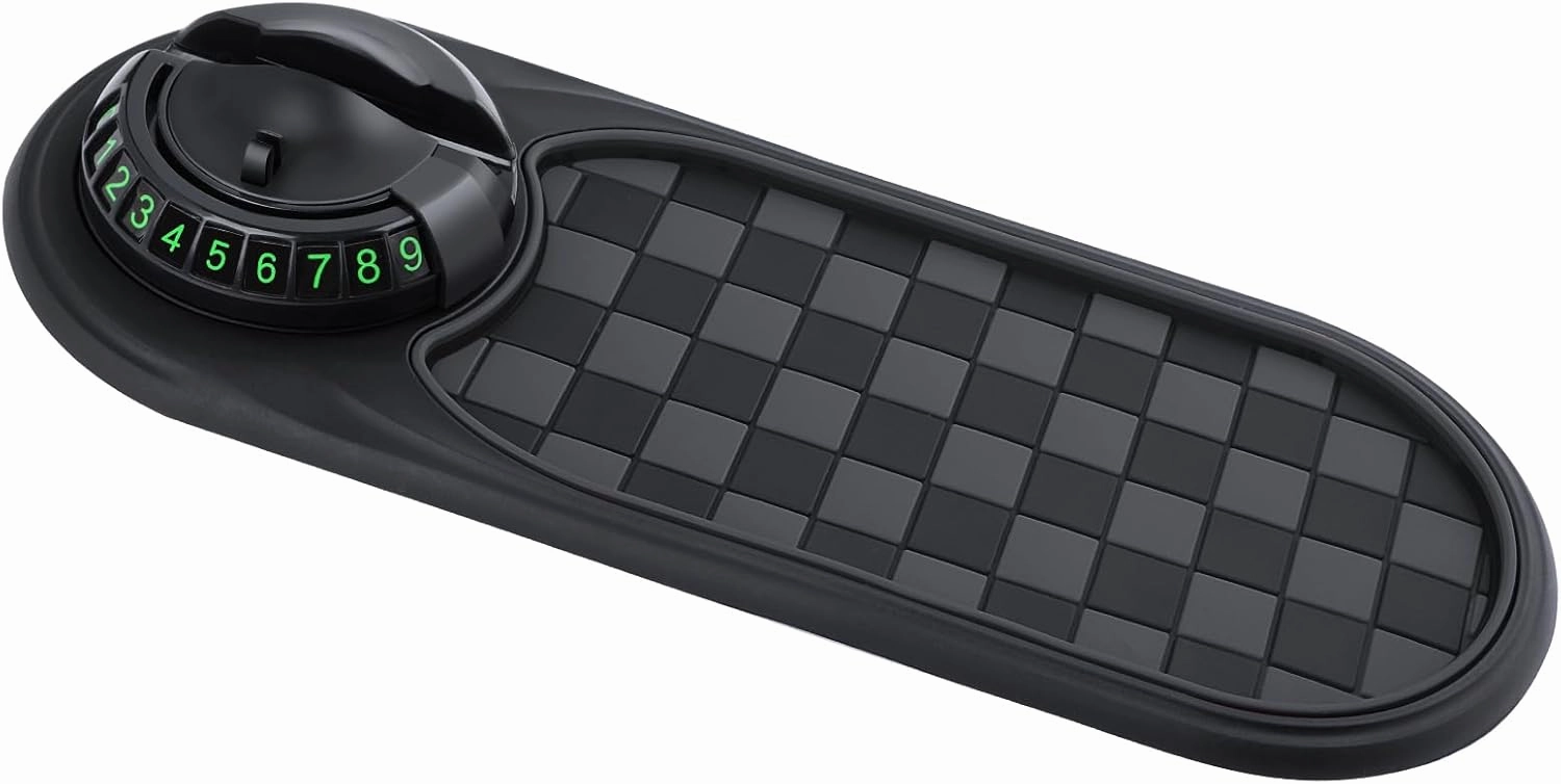 Multifunction Car Anti-Slip Mat,Portable Electronic Device Mount,Universal Phone Holder,Rotatable Anti Skid Car Dashboard Pad with Temporary Parking Numbe for Phones, Keys, Gadgets (Black)