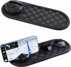 Multifunction Car Anti-Slip Mat,Rotatable Anti Skid Car Dashboard Pad with Temporary Parking Numbe,Multifunction Car Dashboard Mobile Phone Holder,Universal Car Phone Holder (Gray Black)