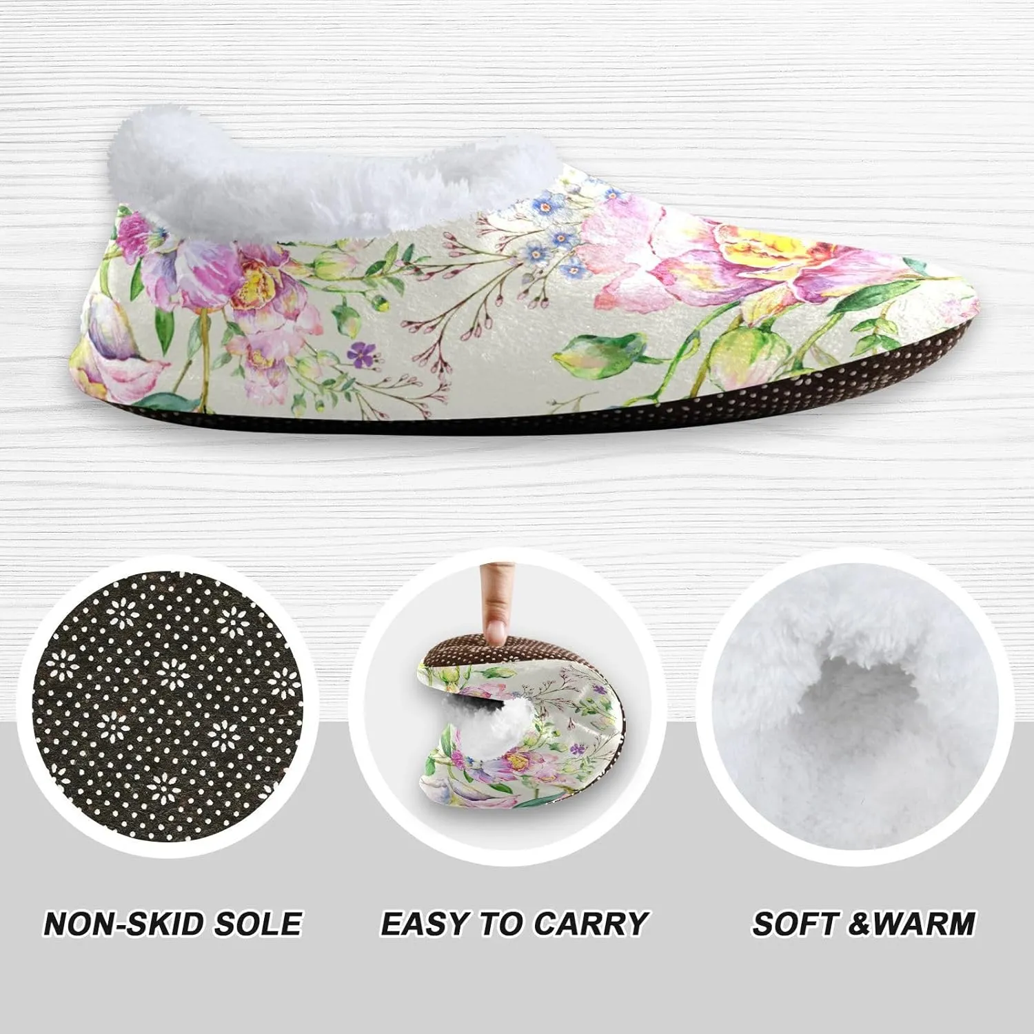 Naanle Slippers Orchids Flower Slippers Comfy Fuzzy Women's Slippers Fleece Warm Bedroom Shoes Home Slippers
