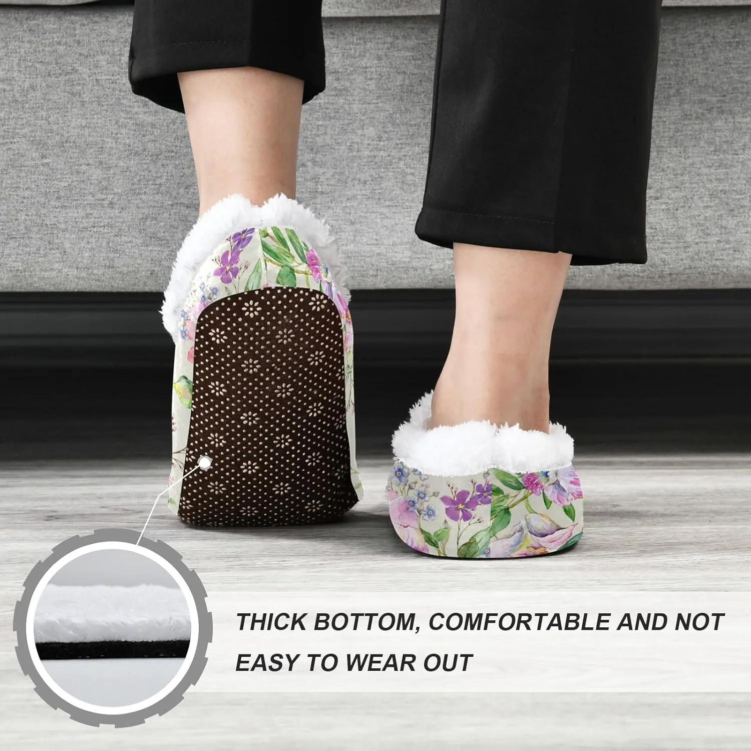 Naanle Slippers Orchids Flower Slippers Comfy Fuzzy Women's Slippers Fleece Warm Bedroom Shoes Home Slippers