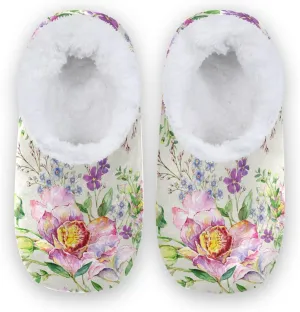 Naanle Slippers Orchids Flower Slippers Comfy Fuzzy Women's Slippers Fleece Warm Bedroom Shoes Home Slippers