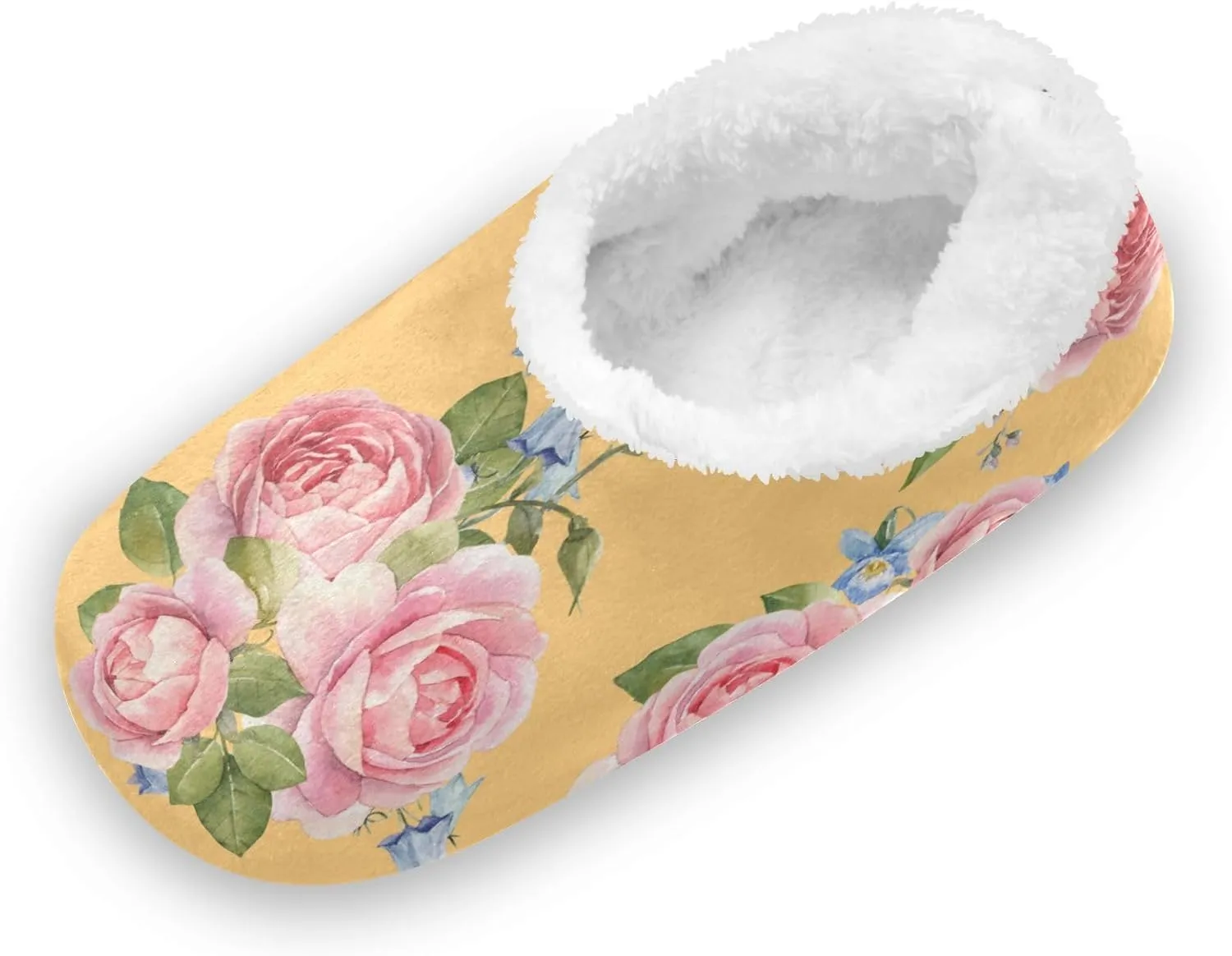 Naanle Slippers Rose Flowers Slippers Comfy Fuzzy Women's Slippers Fleece Warm Bedroom Shoes Home Slippers