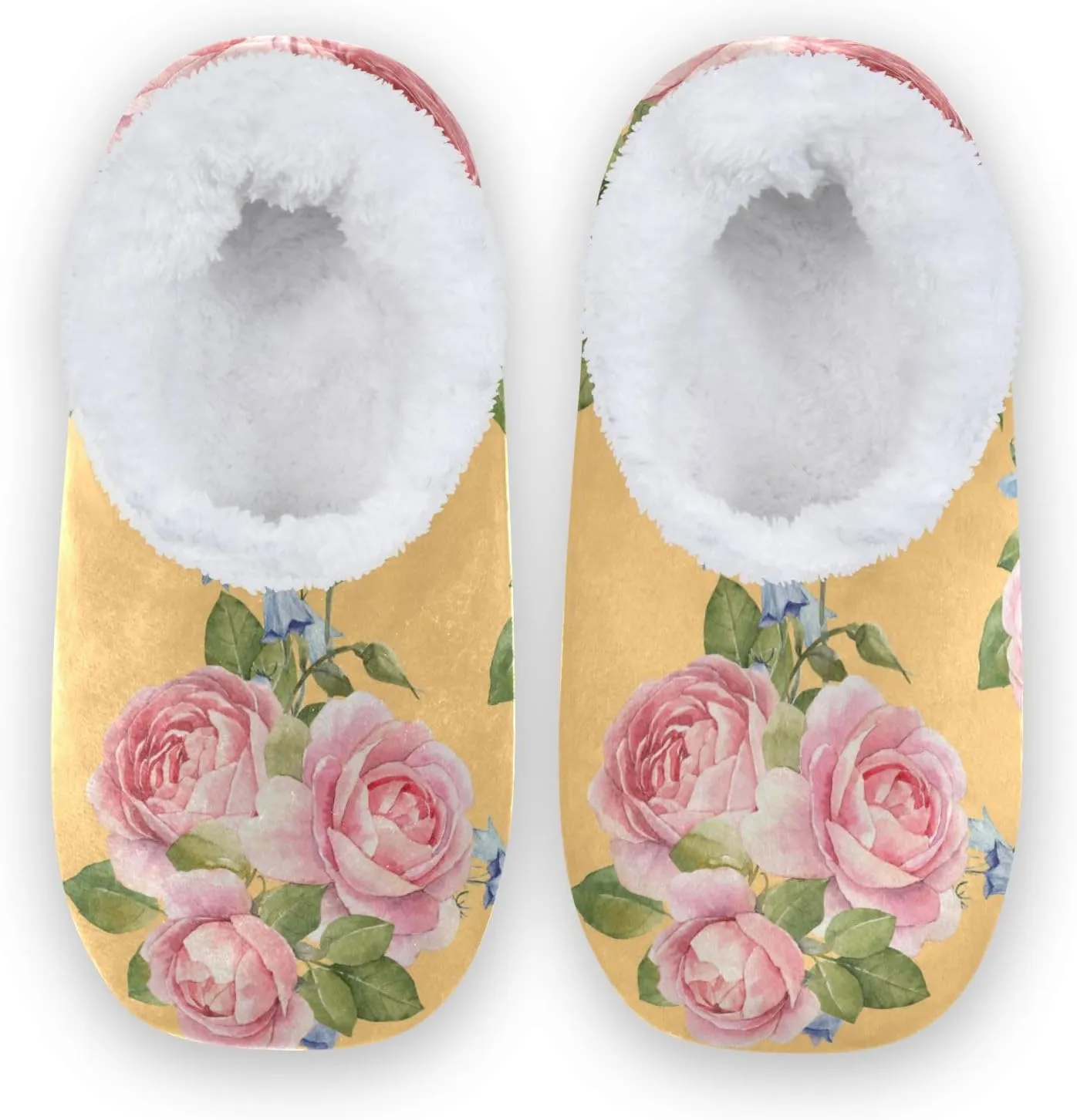 Naanle Slippers Rose Flowers Slippers Comfy Fuzzy Women's Slippers Fleece Warm Bedroom Shoes Home Slippers