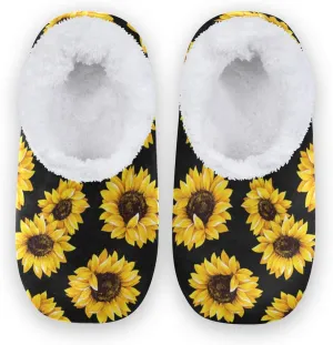 Naanle Watercolor Sunflower Women's Memory Foam Slippers - Comfy Closed Back House Slippers for Indoor Outdoor Use - Fuzzy Fleece Warm Bedroom Shoes With Anti-Slip Rubber Sole