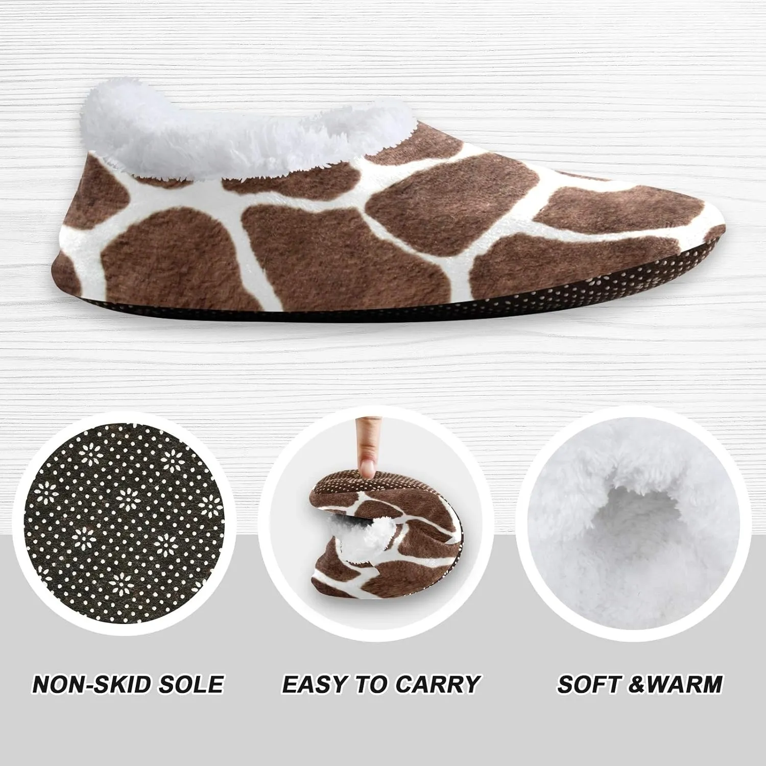 Naanle Women's Animal Print Giraffe Closed Back Memory Foam Slippers, Comfortable Indoor Outdoor Home Slippers, Fuzzy Fleece Warm, Anti-Slip Rubber Sole, Brown, Size 9-10 X-Wide