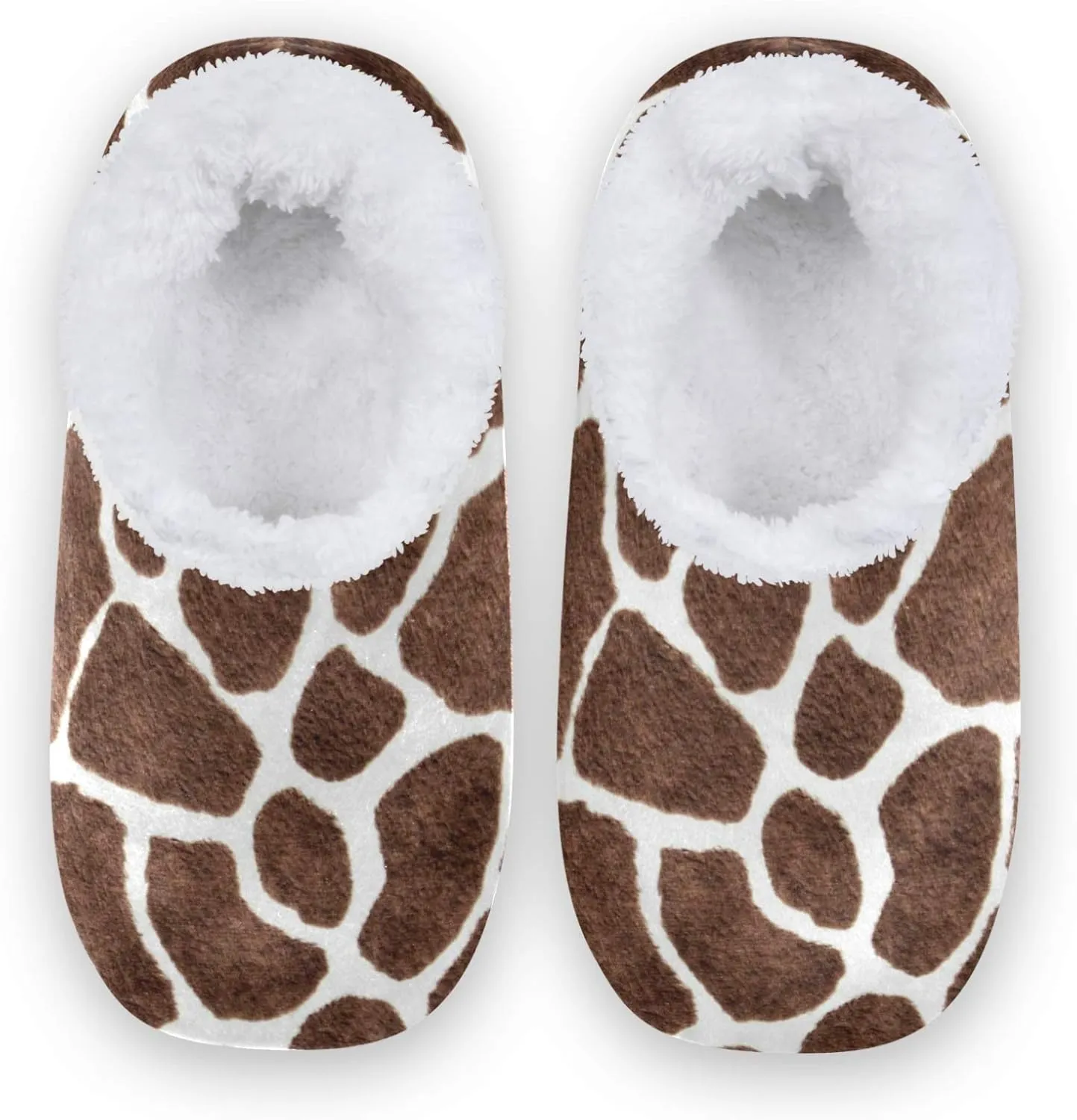 Naanle Women's Animal Print Giraffe Closed Back Memory Foam Slippers, Comfortable Indoor Outdoor Home Slippers, Fuzzy Fleece Warm, Anti-Slip Rubber Sole, Brown, Size 9-10 X-Wide