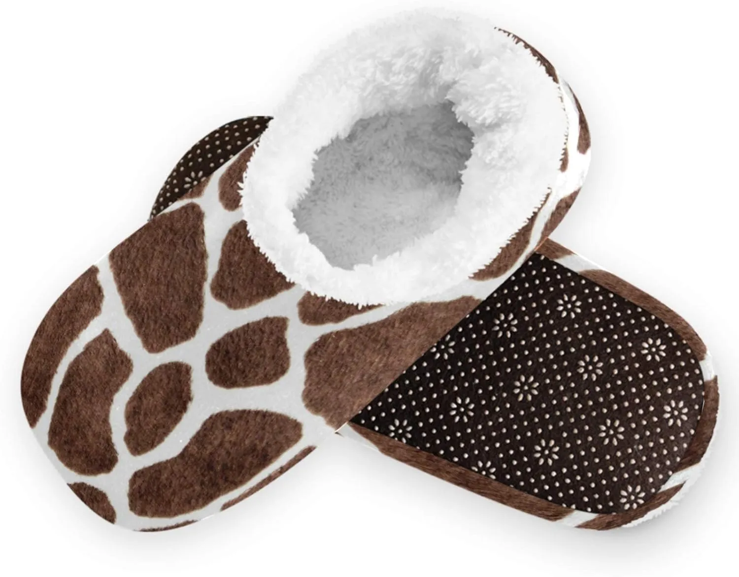 Naanle Women's Animal Print Giraffe Closed Back Memory Foam Slippers, Comfortable Indoor Outdoor Home Slippers, Fuzzy Fleece Warm, Anti-Slip Rubber Sole, Brown, Size 9-10 X-Wide