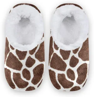 Naanle Women's Animal Print Giraffe Closed Back Memory Foam Slippers, Comfortable Indoor Outdoor Home Slippers, Fuzzy Fleece Warm, Anti-Slip Rubber Sole, Brown, Size 9-10 X-Wide