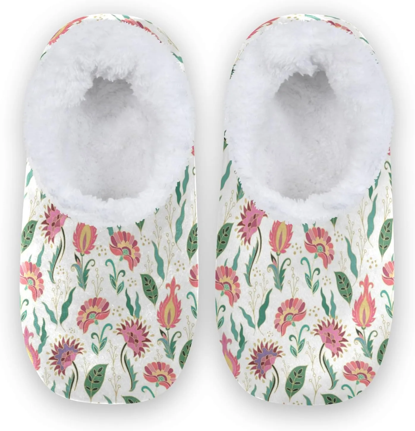 Naanle Women's Slippers Paisley Flower Slippers Fuzzy Fur Comfy Fleece Warm Bedroom Shoes Home Slippers