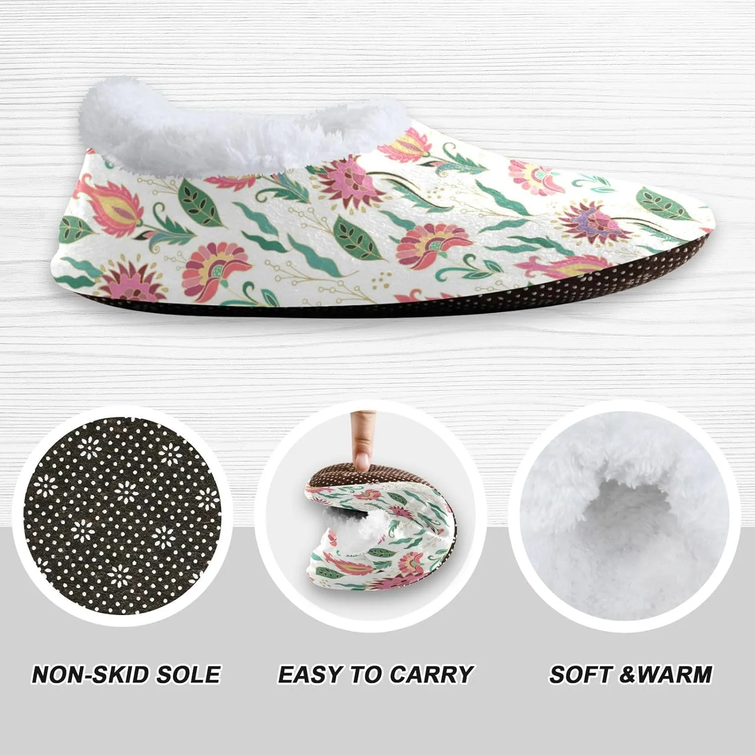 Naanle Women's Slippers Paisley Flower Slippers Fuzzy Fur Comfy Fleece Warm Bedroom Shoes Home Slippers
