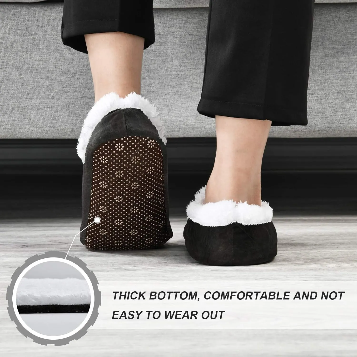 Naanle Women's Winter Memory Foam Slippers, Grey, Size 5-6, Closed Toe, No Heel, Medium Width, Solid Pattern, Fuzzy Fleece Lining, Anti-Slip Rubber Sole
