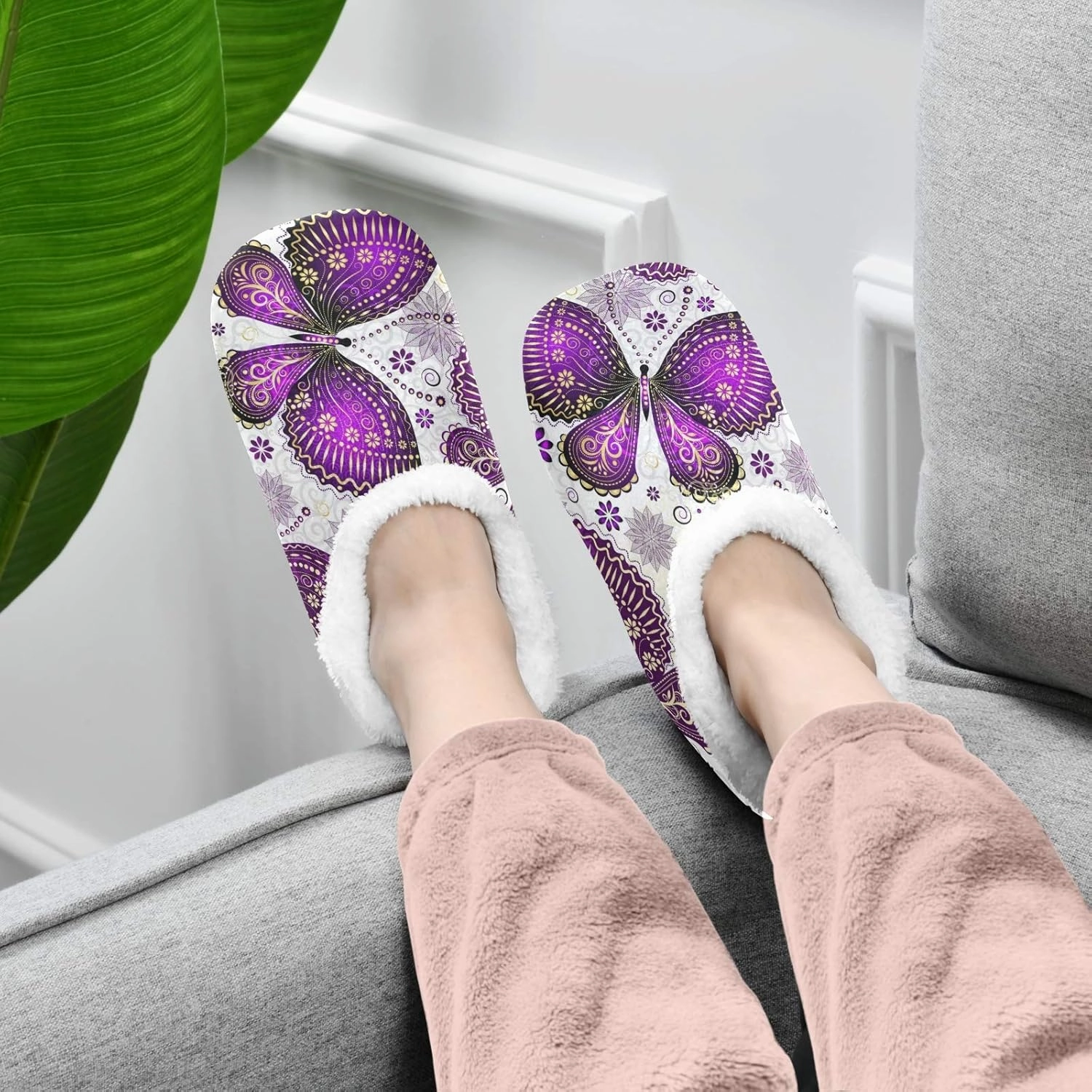 Naanle Women's Winter Memory Foam Slippers, Grey, Size 5-6, Closed Toe, No Heel, Medium Width, Solid Pattern, Fuzzy Fleece Lining, Anti-Slip Rubber Sole