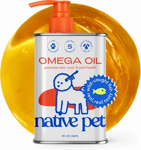 Native Pet Omega 3 Fish Oil for Dogs & Cats - Promotes Healthy Skin, Shiny Coat, & Strong Joints - Made with Wild Alaskan Salmon Oil for Dogs – Tasty, Fast-Absorbing Omega 3 6 9 Liquid Supplement- 8oz