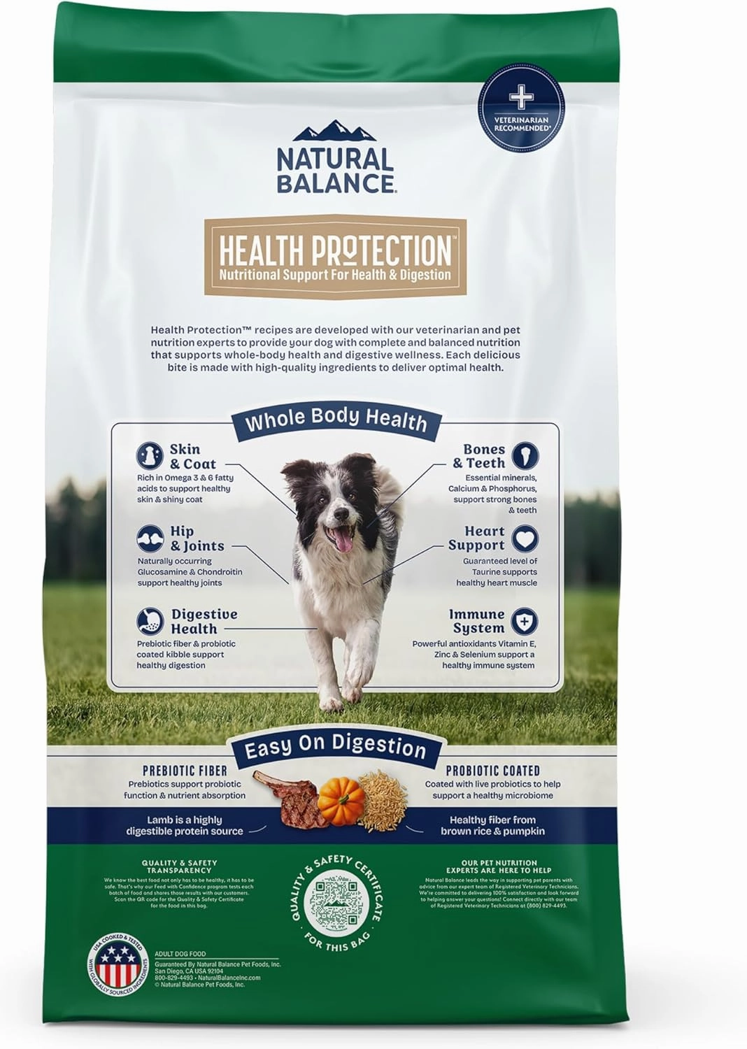 Natural Balance Health Protection Dry Dog Food – Whole Body Health, Easy on Digestion Dog Food Made with Lamb, Brown Rice & Pumpkin for Dogs - 24lbs.