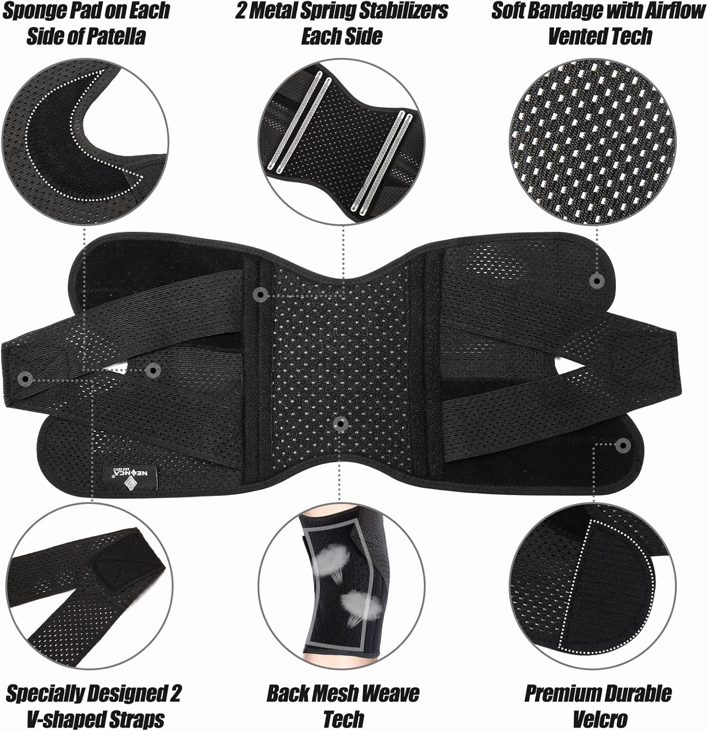 NEENCA Knee Brace for Knee Pain, Compression Knee Support with Air Mesh Fabric, Adjustable Knee Wrap with Side Stabilizers, Ultra-Soft Bandage for Sports, Running, Meniscus Tear, ACL, Arthritis Relief