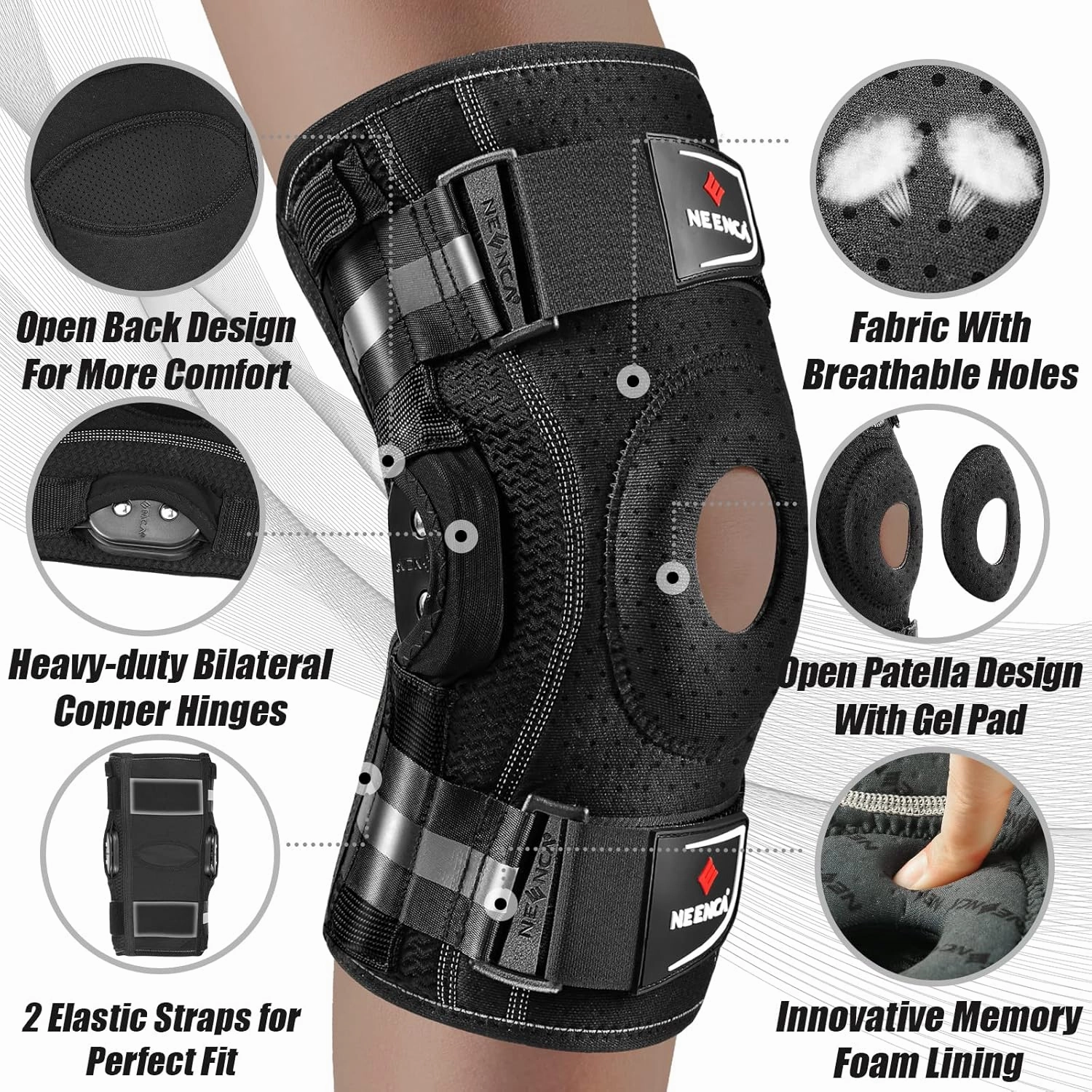 NEENCA Professional Knee Brace for Knee Pain, Hinged Knee Support with Removable Dual Side Stabilizers, Strong Stability for Joint Pain Relief, Arthritis, Meniscus Tear, ACL, PCL, MCL, Runner, Workout