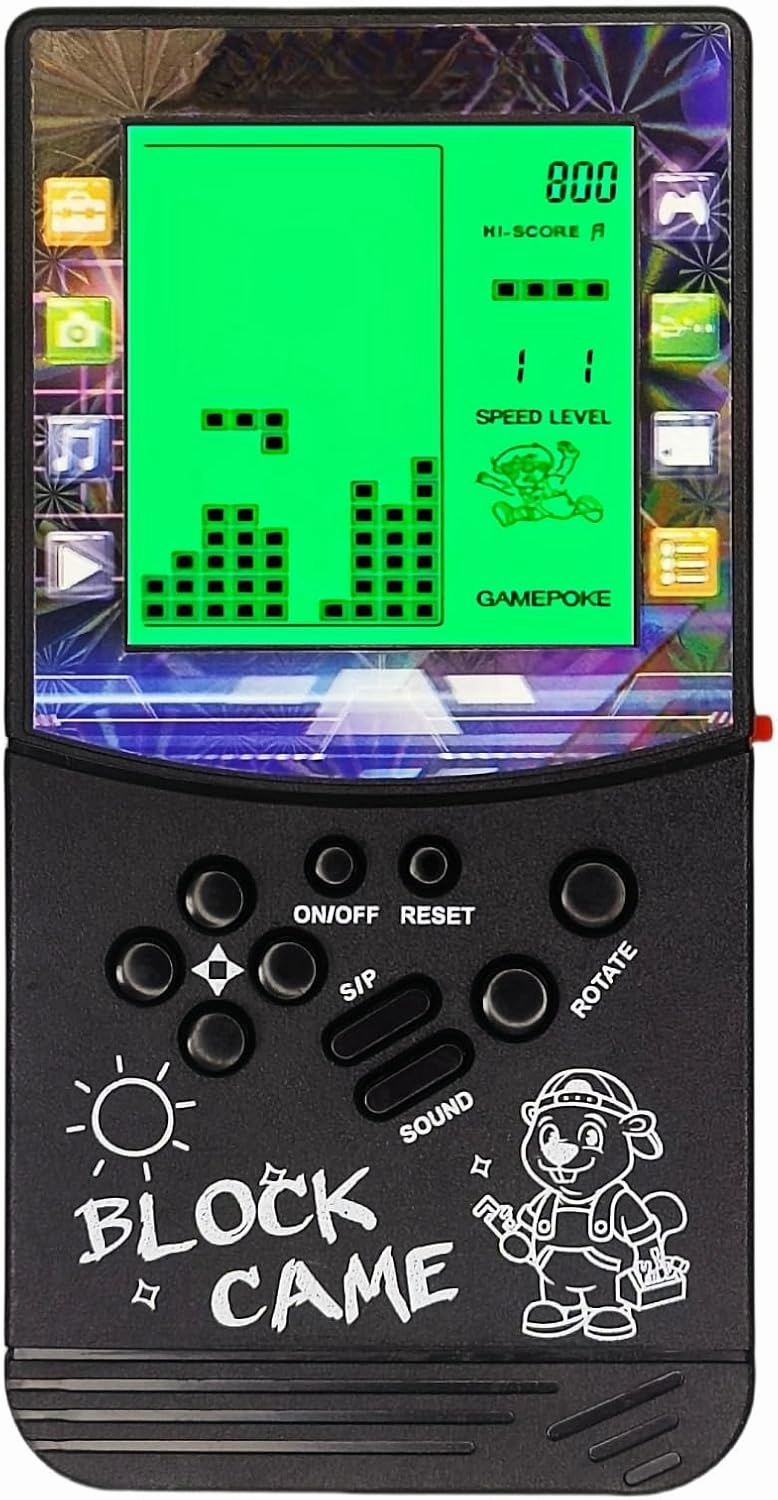 New Large Screen Brick Game Console Green Backlight Built-in 23 Multi-Mode Block Games Classic Nostalgia Puzzle Speed and Difficulty can be Adjusted Suitable as a Gift for Kids (Black)
