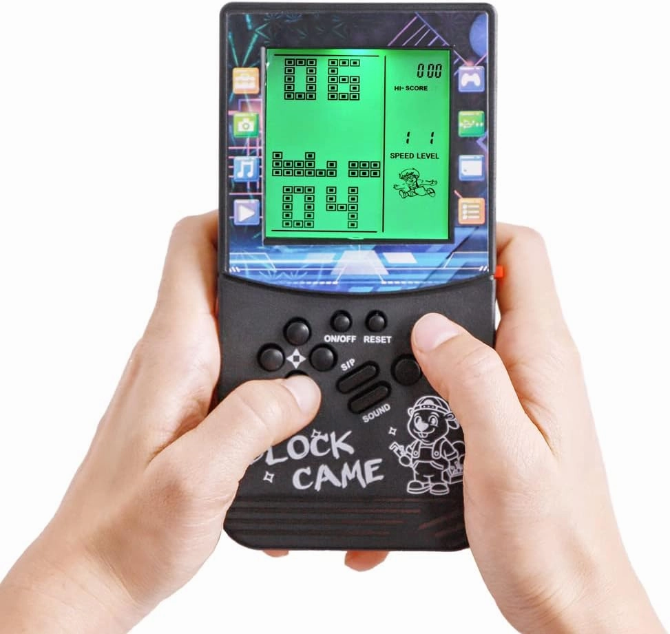 New Large Screen Brick Game Console Green Backlight Built-in 23 Multi-Mode Block Games Classic Nostalgia Puzzle Speed and Difficulty can be Adjusted Suitable as a Gift for Kids (Black)