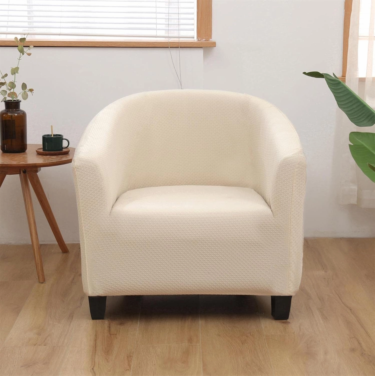 NILUOH Waterproof Club Chair Slipcover Jacquard Tub Chair Cover Stretch Armchair Covers Sofa Cover Furniture Protector for Living Room (Beige)