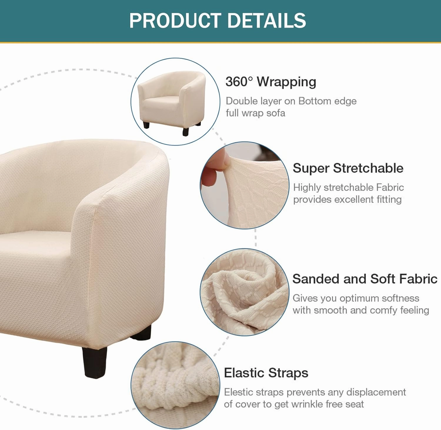 NILUOH Waterproof Club Chair Slipcover Jacquard Tub Chair Cover Stretch Armchair Covers Sofa Cover Furniture Protector for Living Room (Beige)
