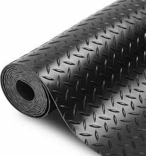 Nisorpa Garage Floor Rubber Mat 3.3x16 Ft 0.12'' Heavy Duty Diamond Plate Garage Flooring Rolls Water/Stain Resistant Diamond-Grip Tread Roll-Out Black Rubber Car Parking Mats for Garage Matting