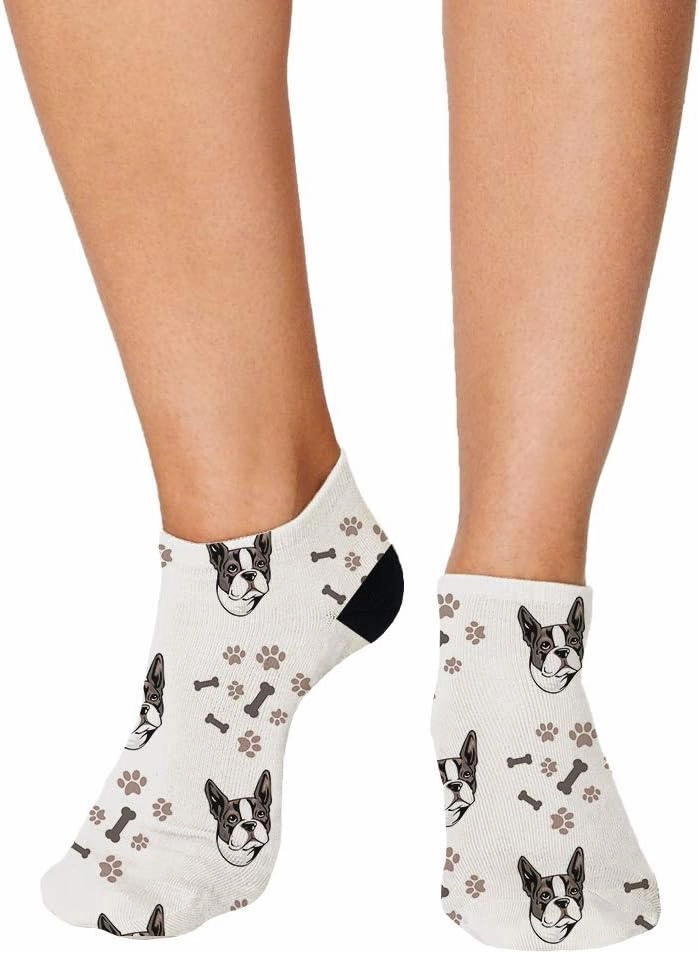No Show Socks Boston Terrier Dog Breed Style B Polyester Ankle Socks Women & Men Crazy Fun Socks 1 Size