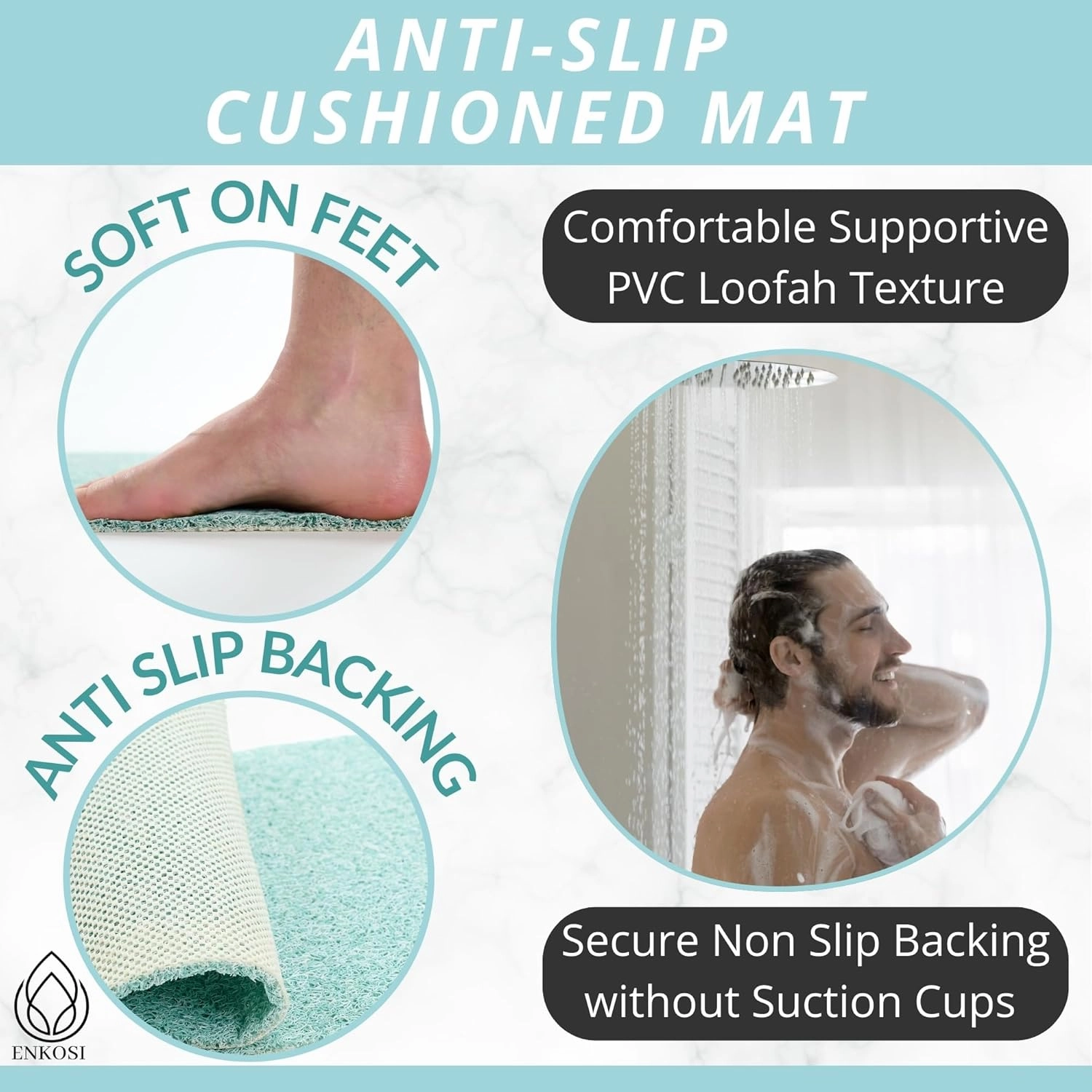 Non Slip Bathtub Mat Shower Mat for Tub - Loofah Bath Mats for Bathroom - 31x16 Bathtub Floor Mat - Textured Anti Slip Bath Mat Without Suction Cups - Secure Mat for Wet Areas (31x16 Aqua Green)