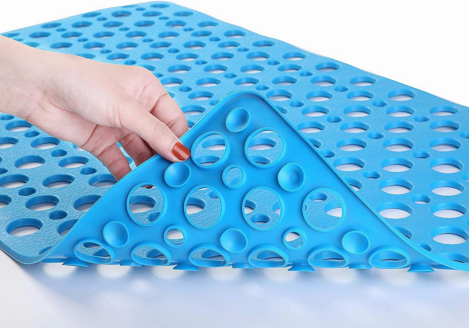 Nonslip Bathtub Mat Extra Soft TPE Bath Mat for Kids, Machine Washable Bathroom Shower Mat, Smooth/Non-Textured Tubs Only, 30L x 17W Inch (Lake Blue)