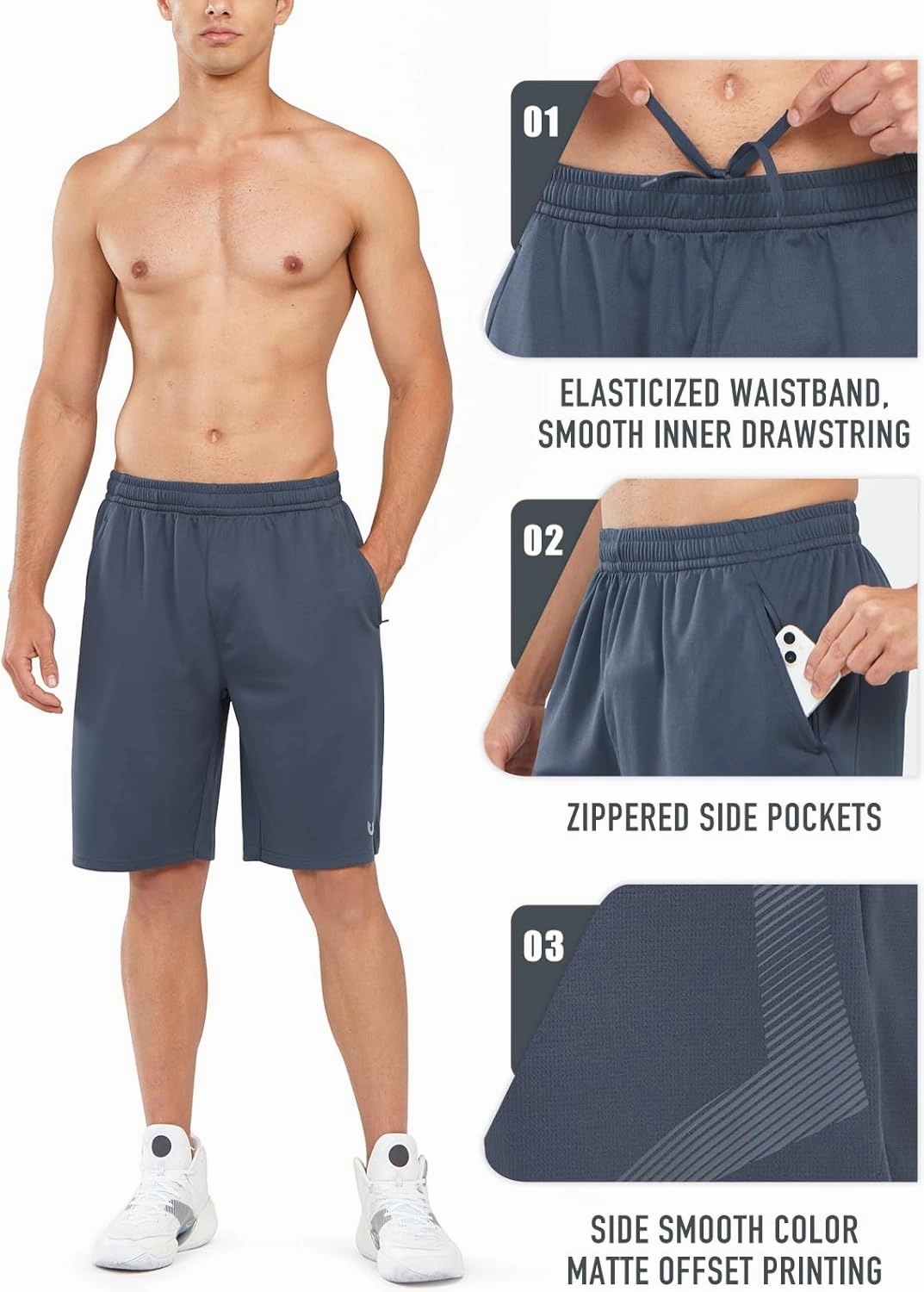 NORTHYARD Men's 10" Athletic Basketball Shorts with Zipper Pockets Quick Dry Lightweight Running Workout Gym Tennis Shorts
