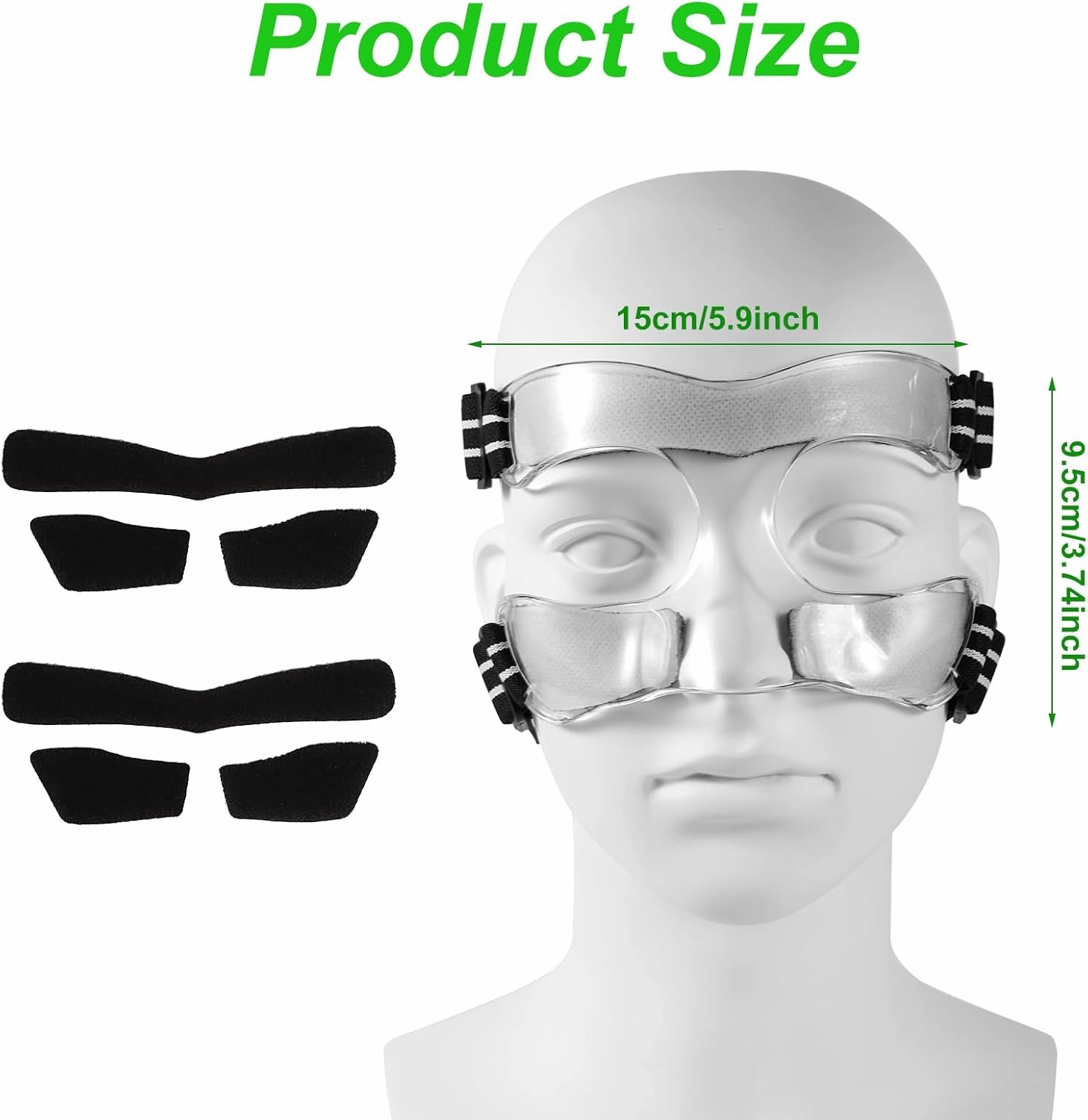 Nose Guard for Broken Nose, 5.9x3.74in White & Black Adjustable Face Shield with Pads Face Guard Sports Training Face Mask Nose Protector for Basketball Soccer Baseball