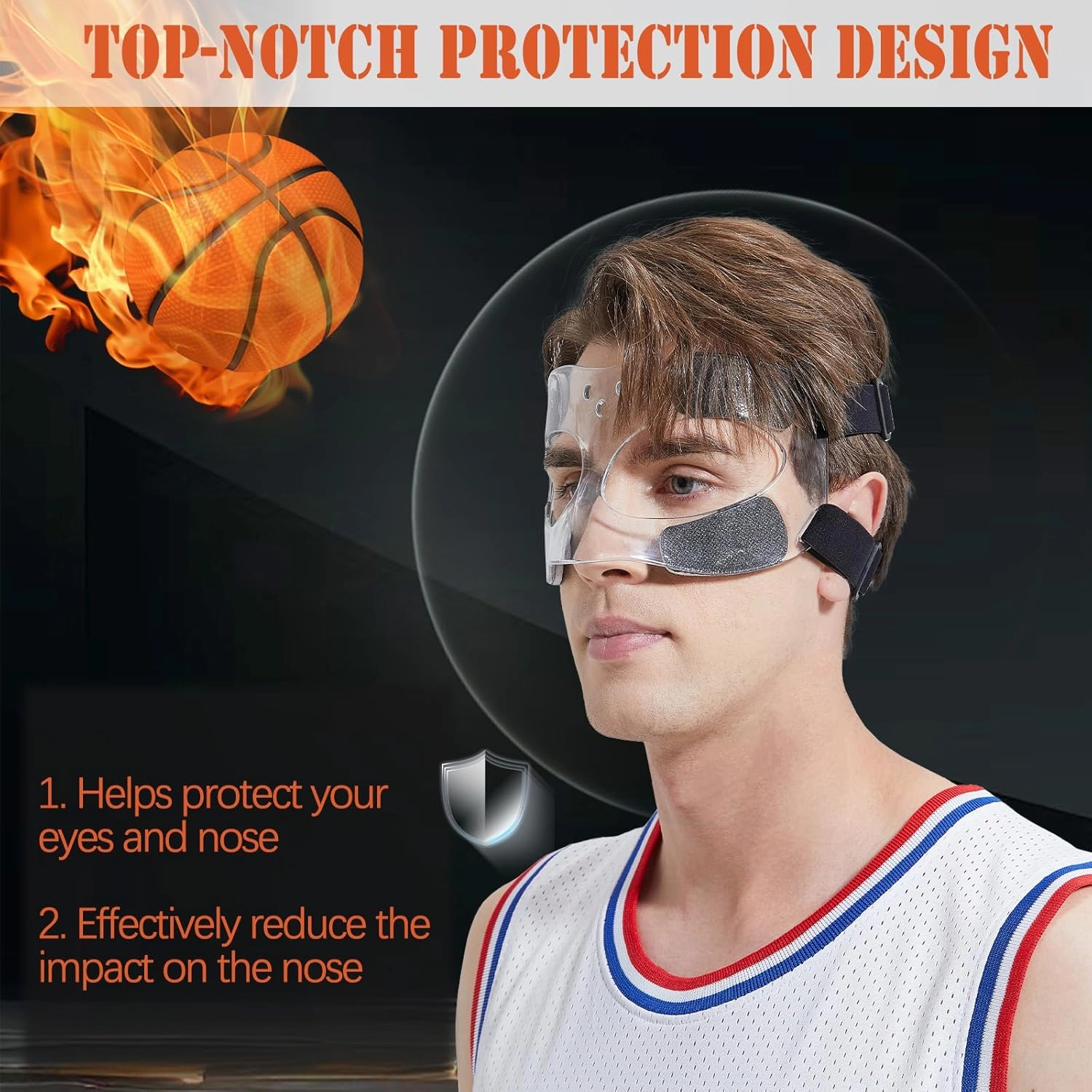 Nose Guard for Broken Nose Baseball Softball Basketball Face Mask Adjustable Face Shield Masks with Padding Nose Guard Protects Nose and Eye from Injury for Men and Women