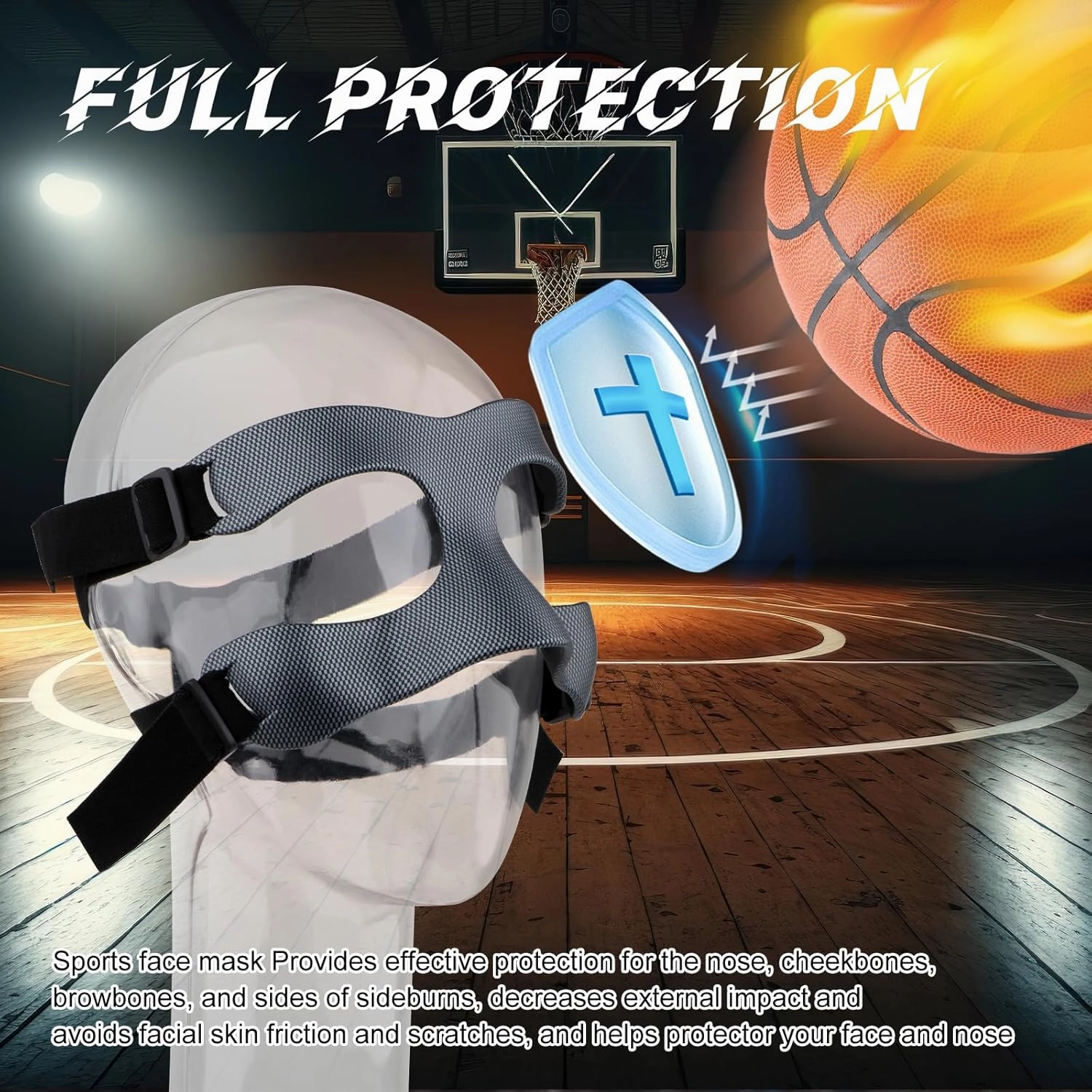 Nose Guards, Face Guard with Sweat Absorbent Pad, Basketball Mask Guard Face Shields Adjustable Face Mask for Softball, Women Men, Teenagers,Gym