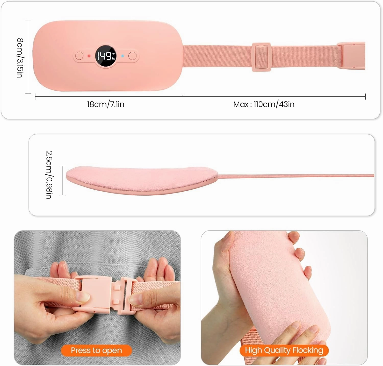 NOWWISH Heating Pad for Period Cramps Pain Relief, Portable Electric Cordless Menstrual Heating Pad Rechargeable with 6 Heat Levels and 6 Massage Modes, College Dorm Room Essentials for Girls, Pink