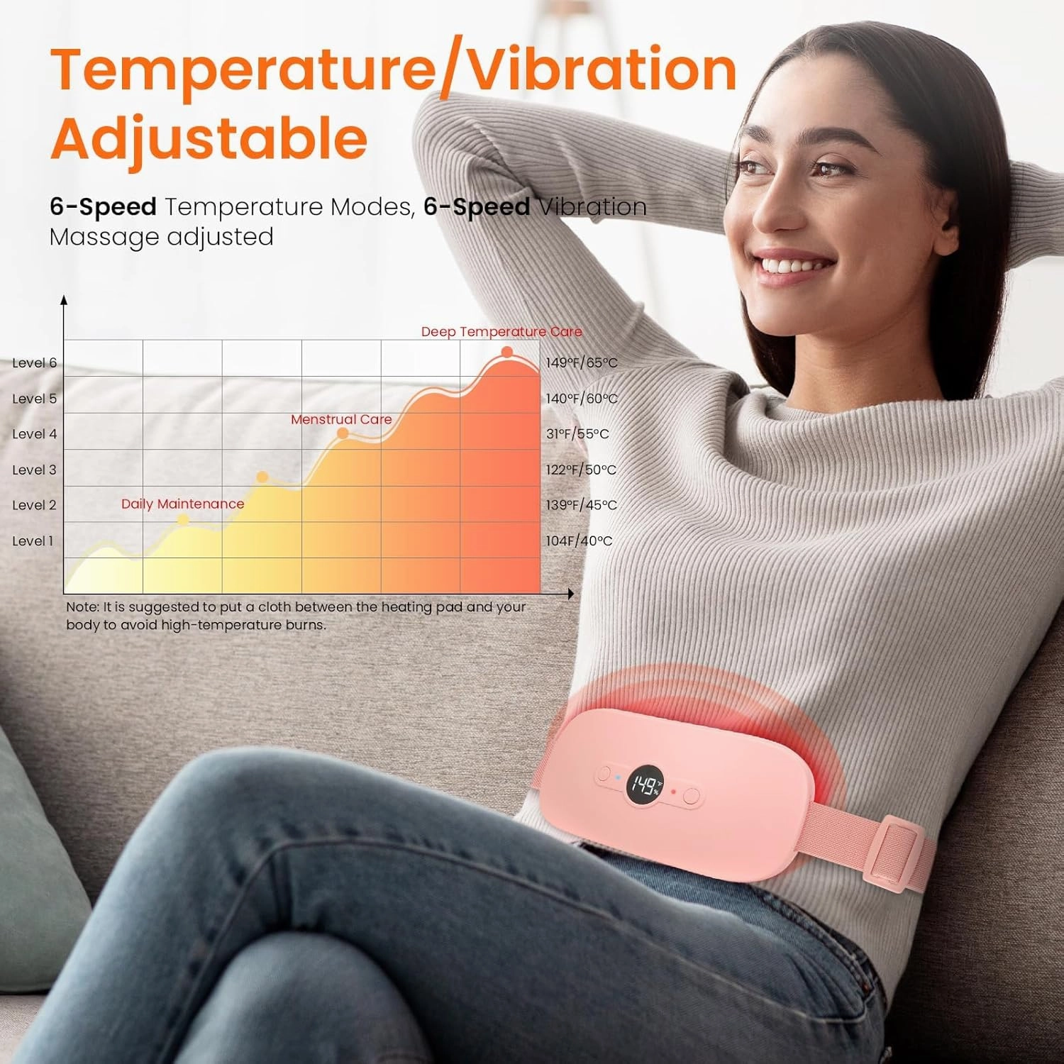 NOWWISH Heating Pad for Period Cramps Pain Relief, Portable Electric Cordless Menstrual Heating Pad Rechargeable with 6 Heat Levels and 6 Massage Modes, College Dorm Room Essentials for Girls, Pink
