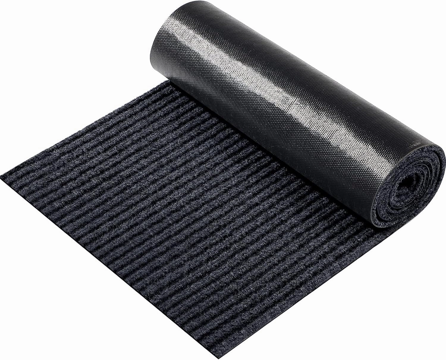 Nuanchu Large Semi Finished Outdoor Mat 16 x 79 Inch Narrow Door Mat Non Slip Boot Rugs Waterproof Carpet Roll for Bathroom Entryway Indoor Outdoor(Black,1 Roll)