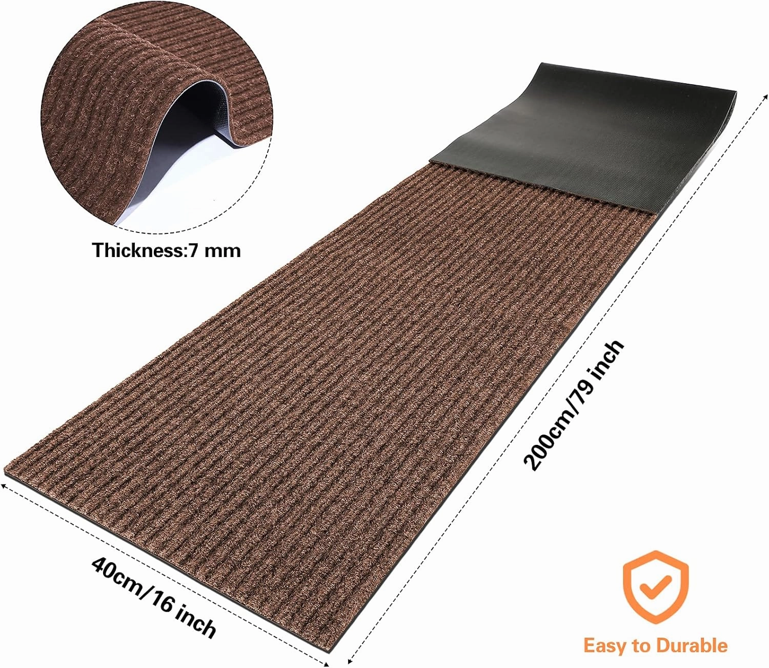 Nuanchu Large Semi Finished Outdoor Mat 16 x 79 Inch Narrow Door Mat Non Slip Boot Rugs Waterproof Carpet Roll for Bathroom Entryway Indoor Outdoor(Coffee,1 Roll)