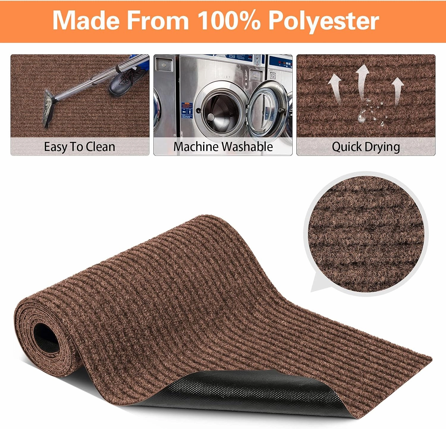 Nuanchu Large Semi Finished Outdoor Mat 16 x 79 Inch Narrow Door Mat Non Slip Boot Rugs Waterproof Carpet Roll for Bathroom Entryway Indoor Outdoor(Coffee,1 Roll)