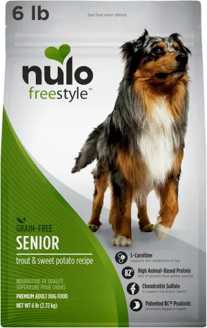 Nulo Freestyle All Breed Senior Dry Dog Food, Premium Grain-Free Dog Kibble with Healthy Digestive Aid BC30 Probiotic and Chonoitin Sulfate for Hip & Joint Support, 6 Pound (Pack of 1)