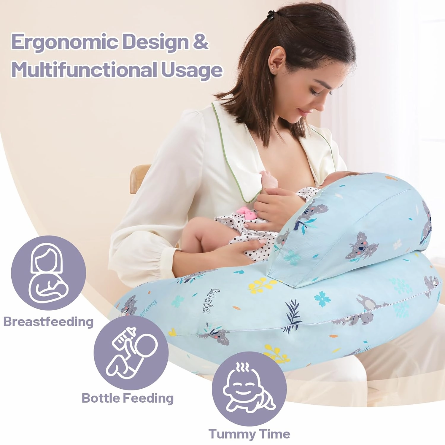 Nursing Pillow for Breastfeeding, Breastfeeding Pillows for More Support for Mom and Baby, with Plus Size Ergonomic Design and Removable Cotton Cover, Blue