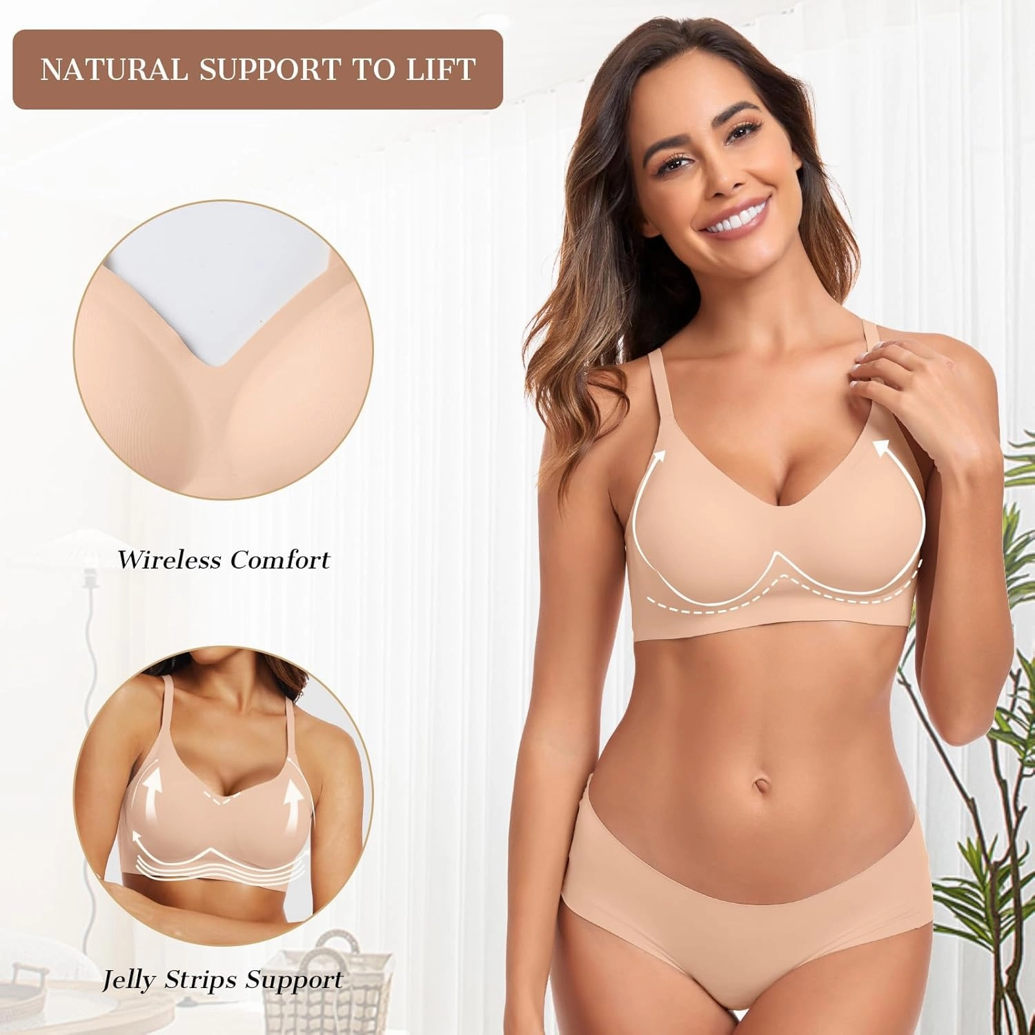 OEAK Womens Wireless Bras Comfortable Push Up Bra No Underwire Bra Full Support Lift Bralette Everyday Seamless Tshirt Bras