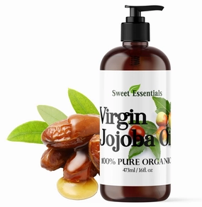 Organic Unrefined Jojoba Oil, Imported from Argentina, 100% Pure, Cold Pressed - for Hair, Skin & Nails - Best Natural Moisturizer - Hexane Free by Sweet Essentials (16 fl oz Glass Bottle with Pump)