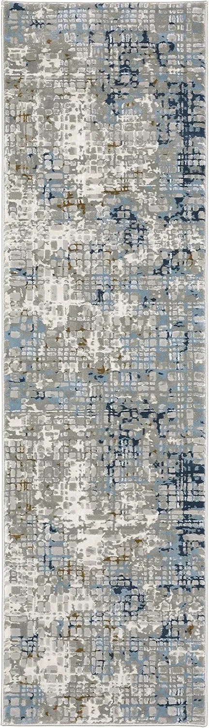 Oriental Weavers Easton Area Rug - 011E3-2'3" x 7'6" - in Blue/Ivory - Modern Style, Stain Resistant, Family and Pet Friendly, Entryway, Hallway Runner Rug