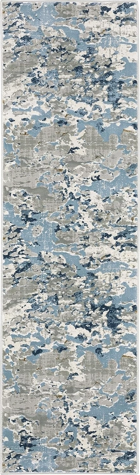 Oriental Weavers Easton Area Rug - 3317E - 2'3" x 7'6" - in Grey/Blue - Modern Style, Stain Resistant, Family and Pet Friendly, Entryway, Hallway Runner Rug