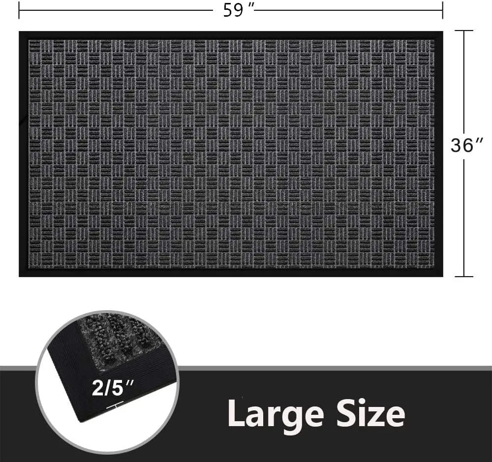 Outdoor Large Door Mat for Front Door 36 x 59 inch Jumbo Heavy Duty Welcome Mat Debris Mud Trapper Outside Rubber Floor Mat Entrance Rug Extra Thick Entryway Frontgate Waterproof Gray