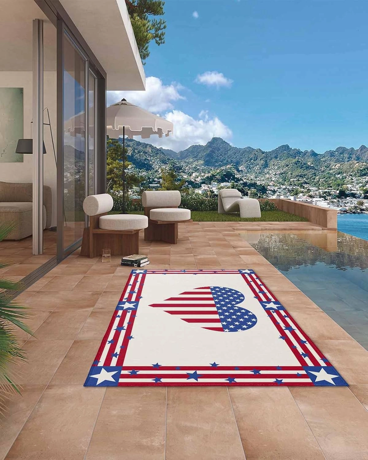 Outdoor Rug,Independence Day Love American Flag Indoor Area Rug Outdoor Carpet RV Camping Rugs 4x6ft,Star Stripes Cotton Texture Outside Mat for Patio Picnic Porch Deck Balcony Backyard