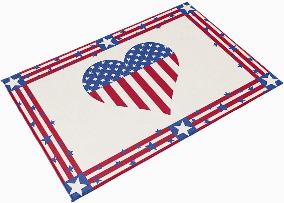 Outdoor Rug,Independence Day Love American Flag Indoor Area Rug Outdoor Carpet RV Camping Rugs 4x6ft,Star Stripes Cotton Texture Outside Mat for Patio Picnic Porch Deck Balcony Backyard