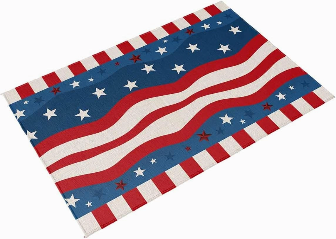 Outdoor Rug,Independence Day Stars Stripes Ripple American Flag Indoor Area Rug Outdoor Carpet RV Camping Rugs 4x6ft,Cotton Texture Outside Mat for Patio Picnic Porch Deck Balcony Backyard